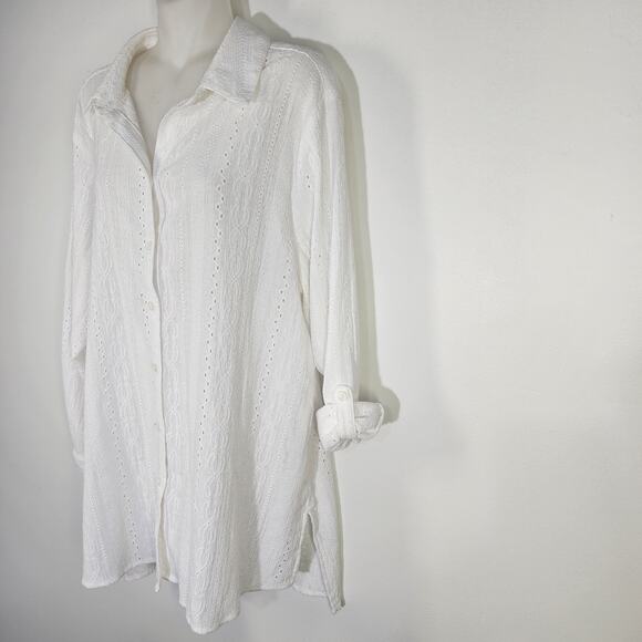 Chicos Womens Shirt Size 2 US Large Button Up Long Tab Sleeve Embroidery Eyelets - Picture 4 of 12